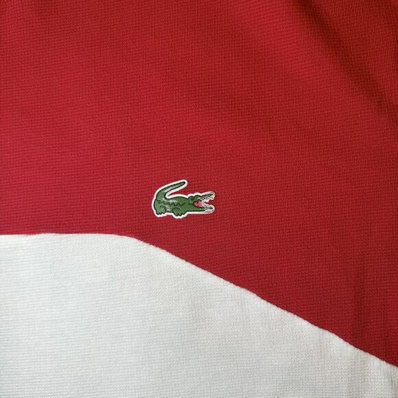 Lacoste Sport Shirt Mens 2XL Red White Navy Blue Colorblock Crewneck Tee Logo - Picture 2 of 9